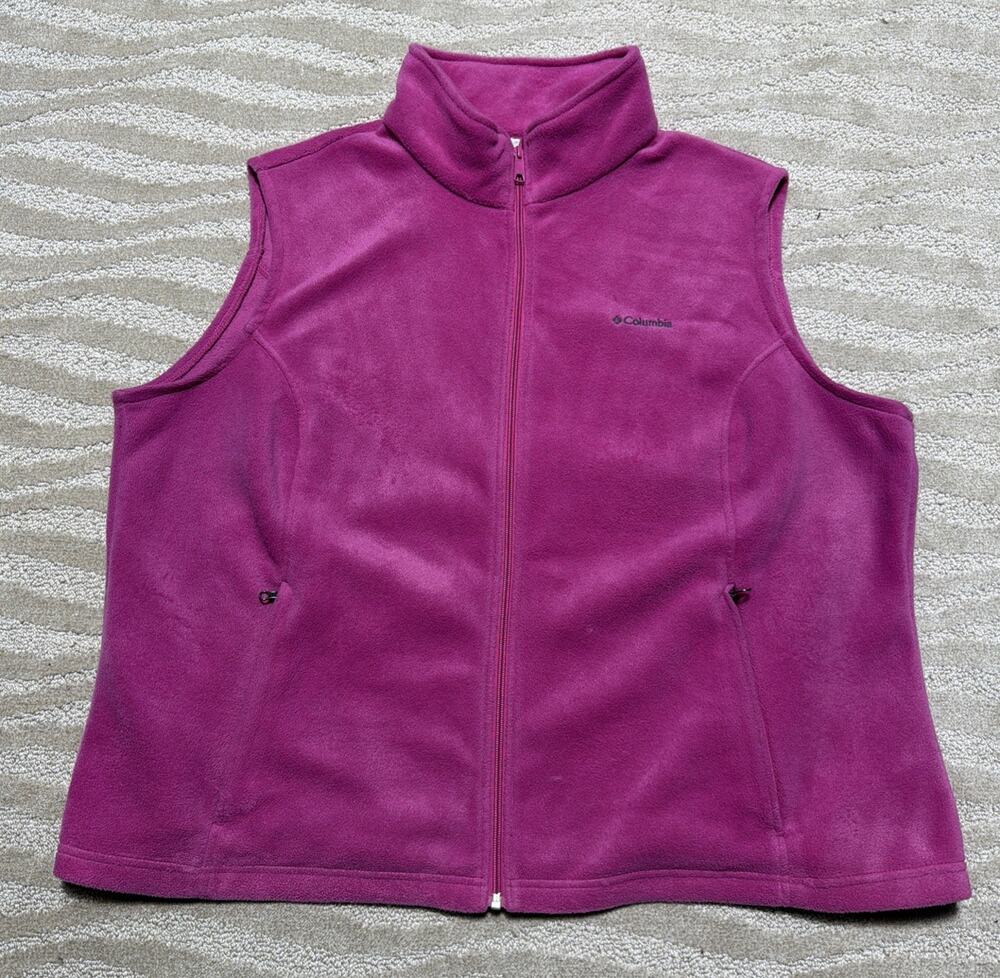 Columbia Vest Women Plus Sz 3X Pink Fleece Full Zip Sweater Jacket Layer Ladies